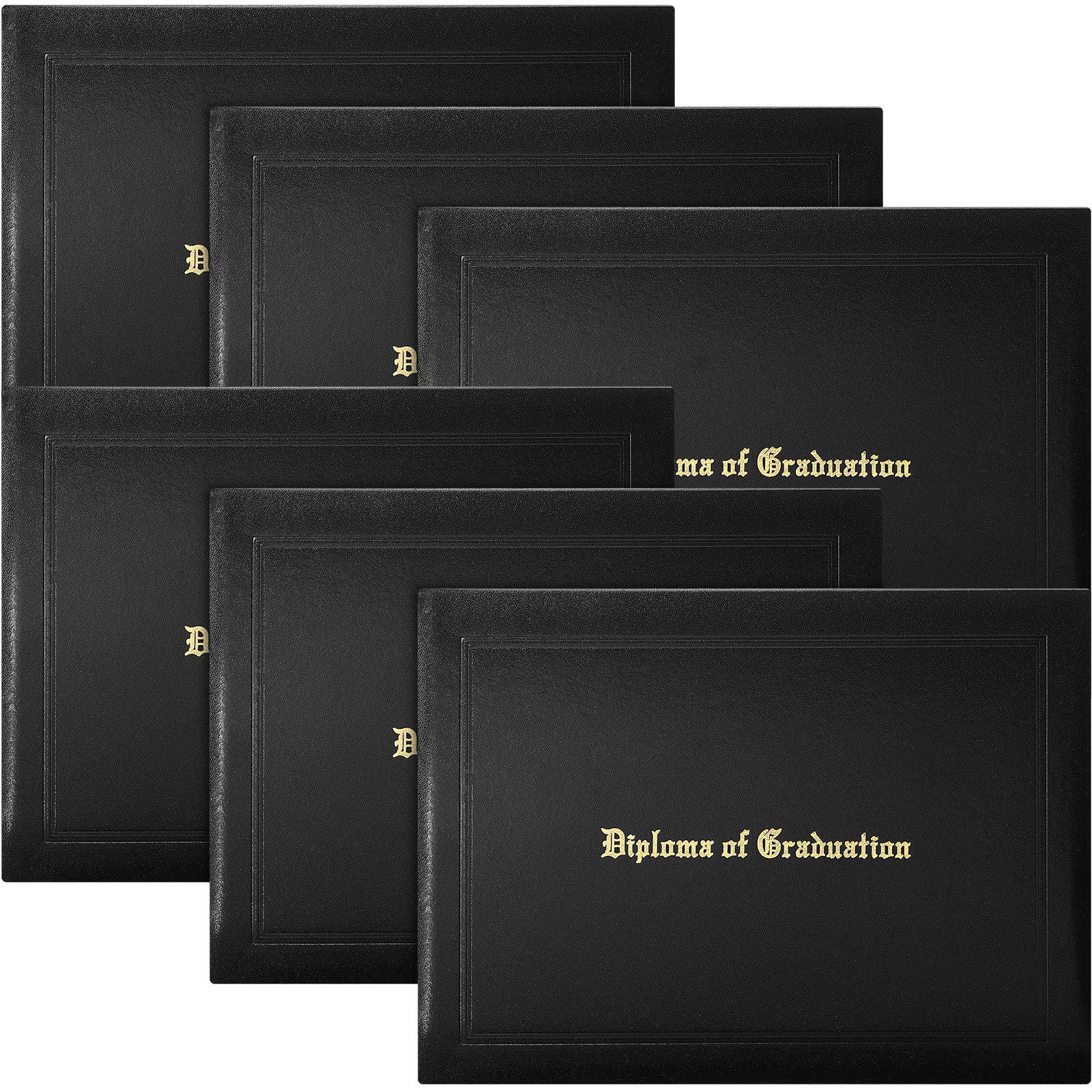 Photo 1 of 6 Pack Graduation Diploma Cover 8.5 x 11 Inch Imprinted Certificate Covers Leatherette Diploma Holders for High School University Grad Days Graduation GED Folder(Black)