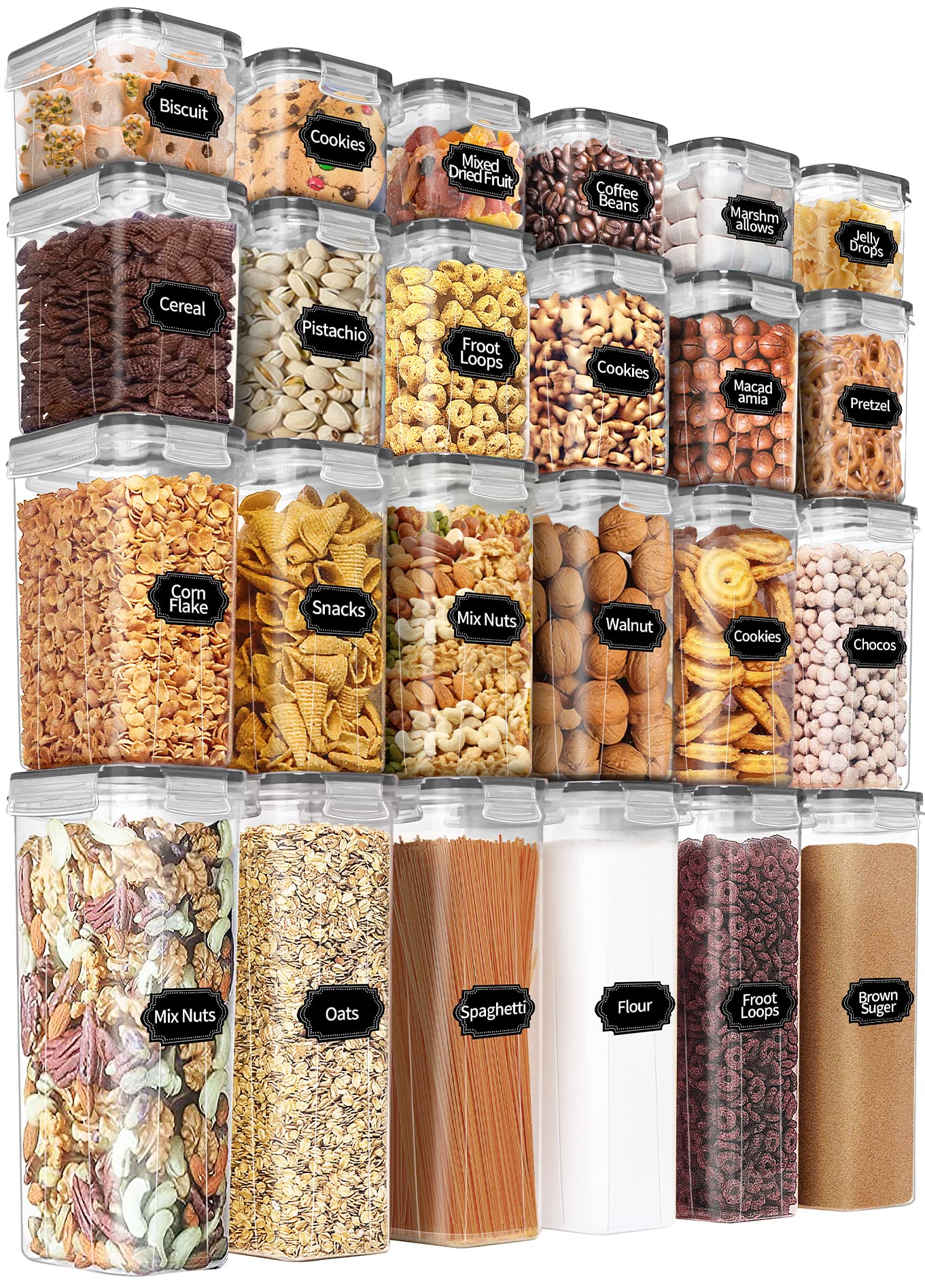 Photo 1 of PRAKI Airtight Food Storage Containers Set with Lids - 24 PCS, BPA Free Kitchen and Pantry Organization, Plastic Leak-proof Canisters for Cereal Flour & Sugar - Labels & Marker(Grey)