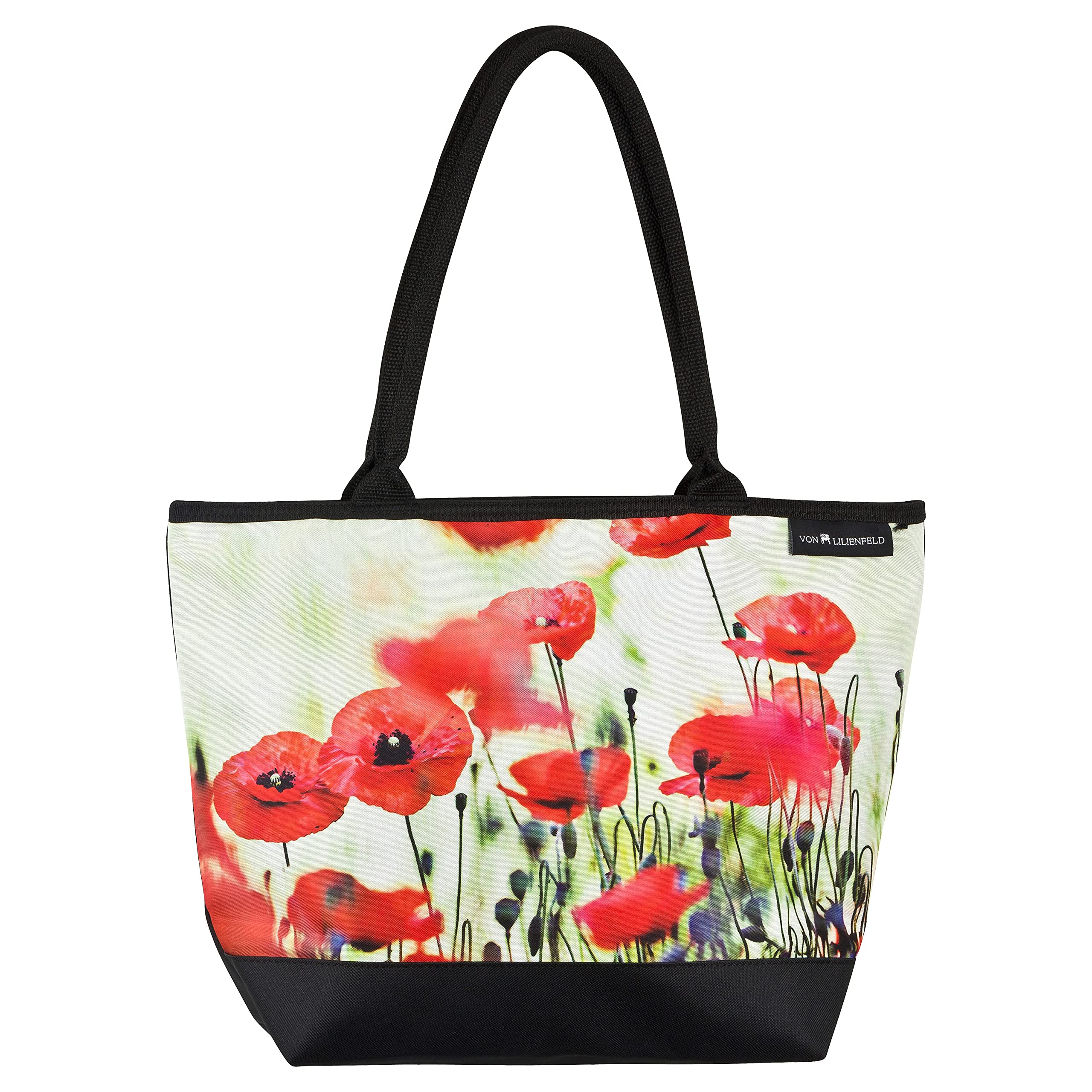 VON LILIENFELD Handbag Poppies Flower Design Shopper Dimensions L 42 x H 30 x D 15 cm Beach Bag Handbag Office, multicoloured, Contemporary