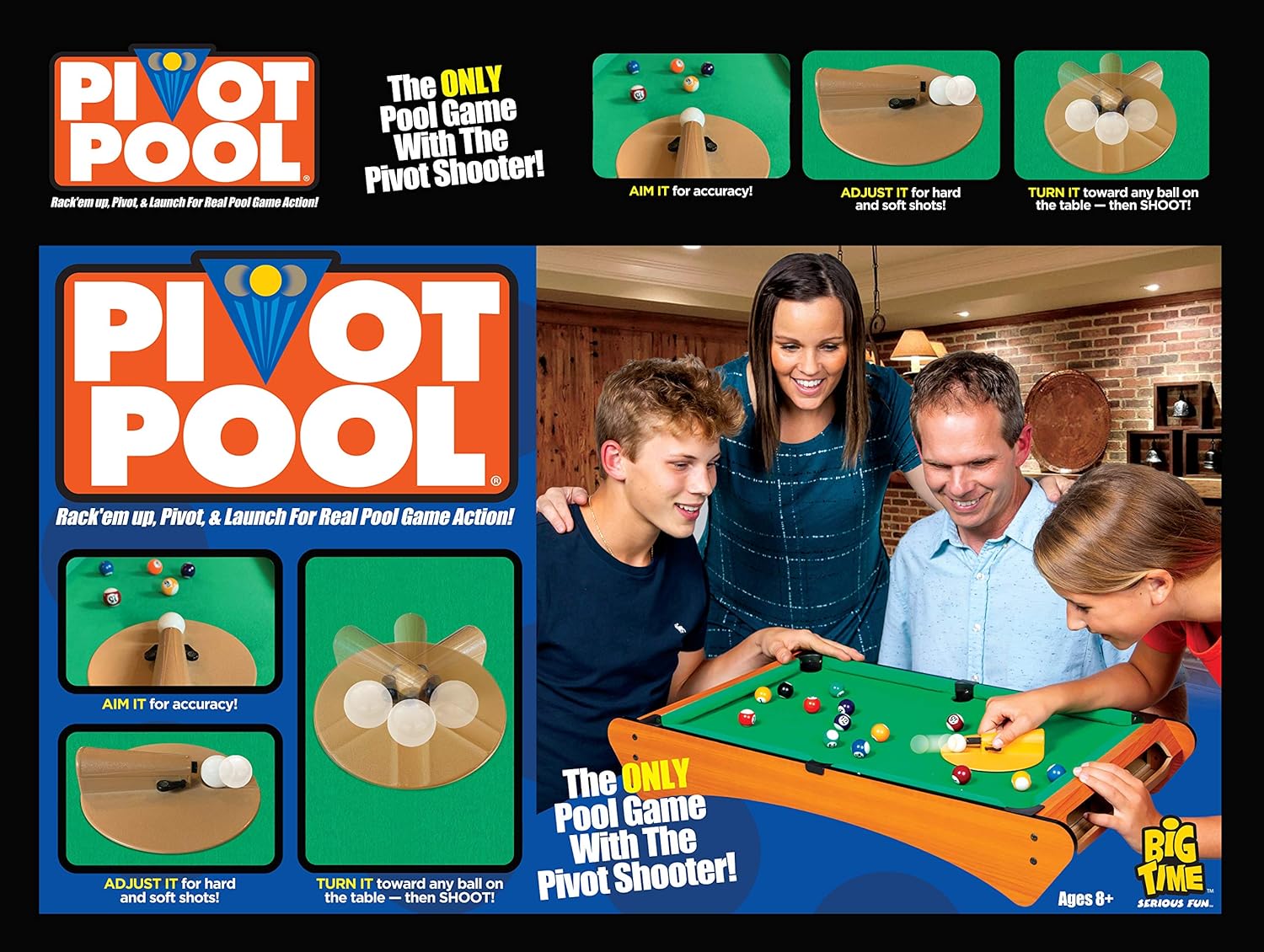 Big Time Pivot Pool Tabletop Portable Billiards Game with 16 Balls, Rotating Pivot Shooter, Triangle Rack, Family Game!: Toys & Games