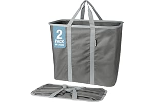 CleverMade Collapsible Laundry Caddy - Gray Stone Gray 2 Pack 64L / 17 Gal - Foldable Storage Organization Container Clothes Room Storage Solution