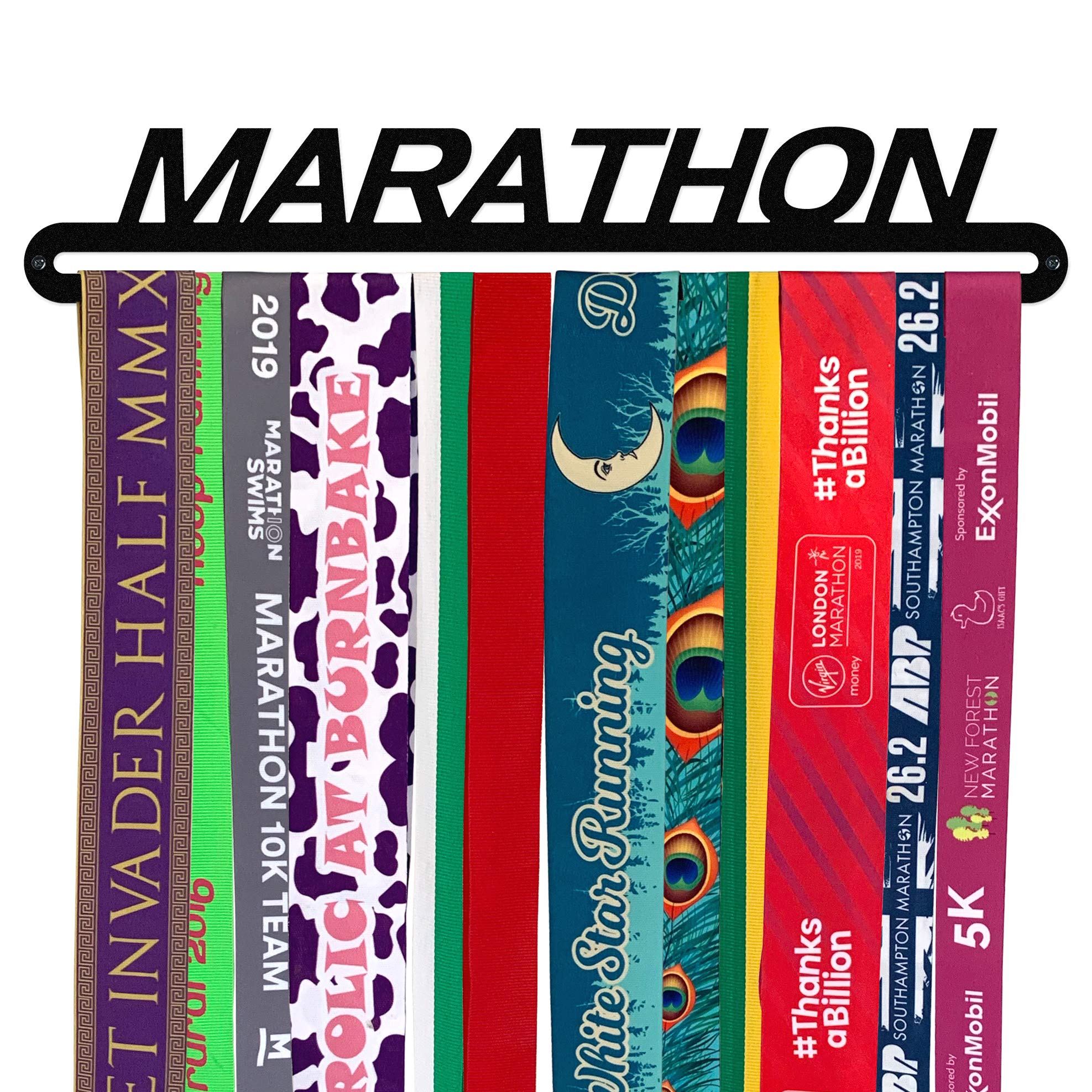 Medal Hanger Display | MARATHON | Black Metal | Wall Mounted Running Medal Holder