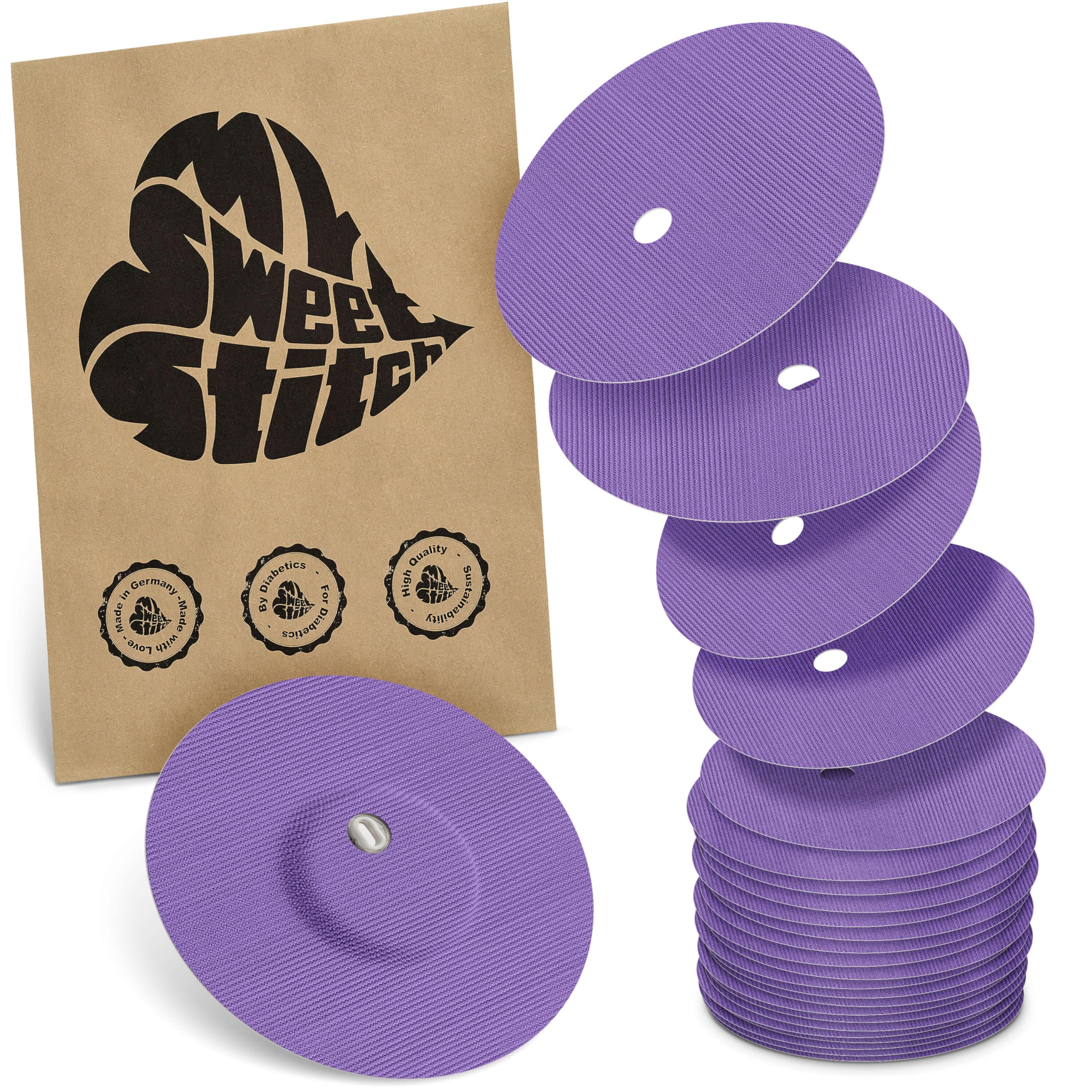 MySweetStitch - 25 x Freestyle Libre 3 Round Patches with Ventilation Hole, Overpatch Ø 60mm, Waterproof, Breathable, Skin-Friendly, Made in Germany, Purple — image 1