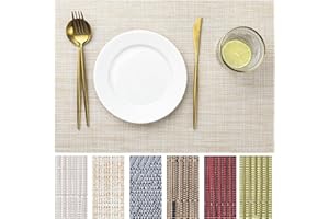 LEXMORE PVC Woven Placemats 4 PCS Wipeable Indoor/Outdoor Table Mats Washable Vinyl Place Mat for Dining Table, Set of 4-Beige
