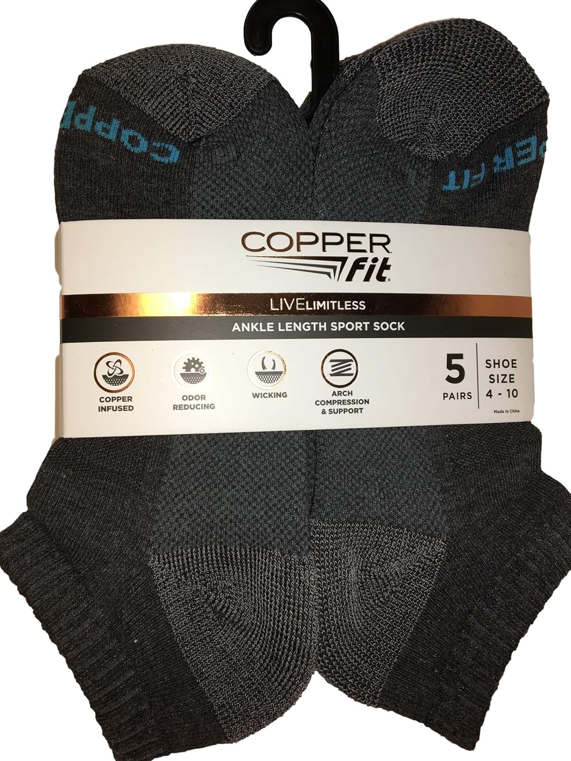 Copper Fit (5 Pairs) Womens Socks, Ankle Socks, Copper