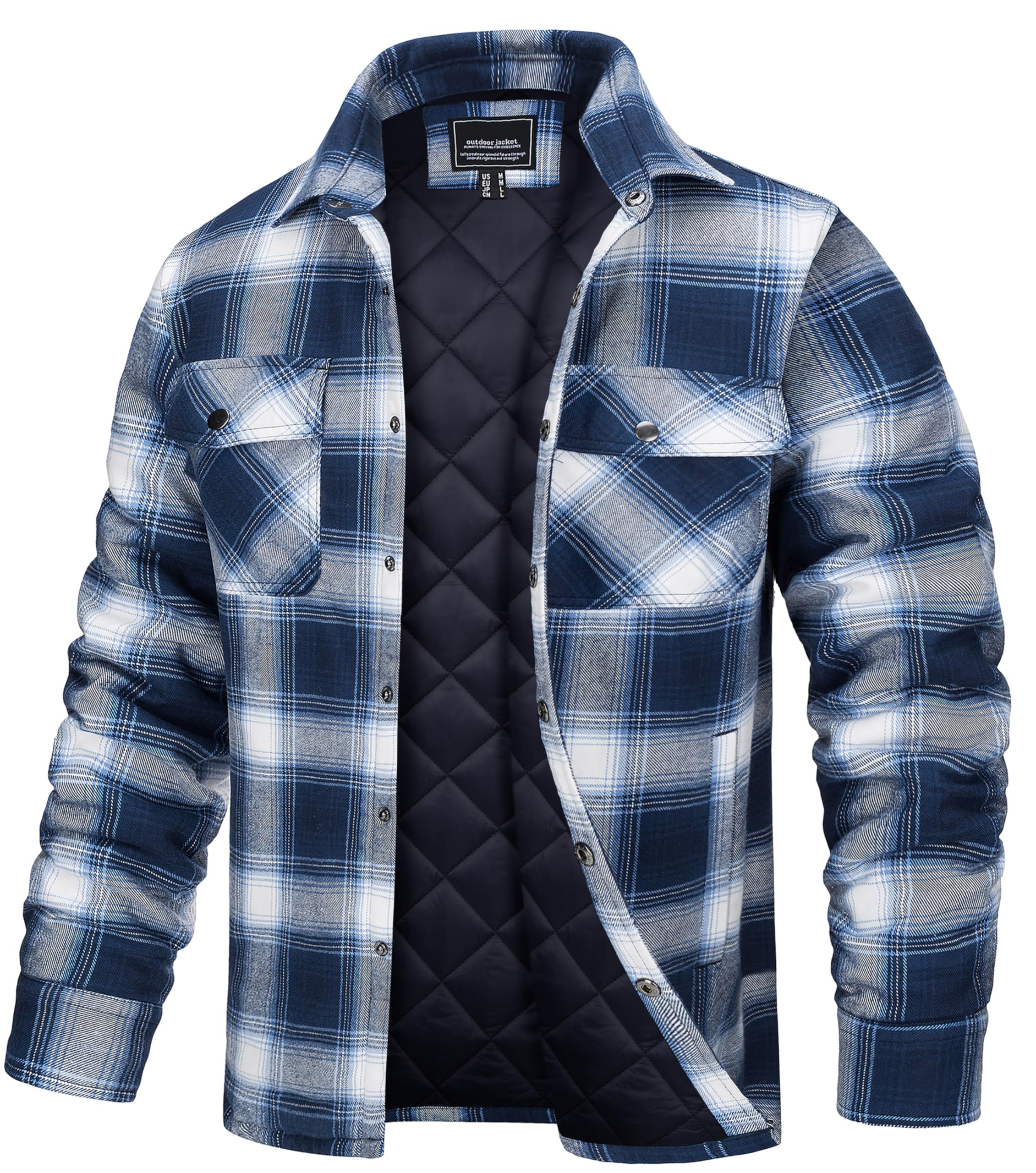 TACVASEN Mens Flannel Shirt Jacket Long Sleeve Quilted Lined Plaid Jacket Button Down Check Jacket Men Fall Jacket Padded Coat Mens Jackets Image