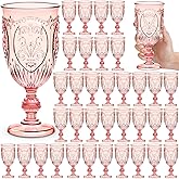 Wiwiqing 36 Pack Plastic Goblets 10oz Upgrade Vintage Water Goblet Plastic Wine Glasses Colored Retro Embossed Glassware for Party Wine Bar Juice Baby Shower Wedding Reception Grand (Pink)