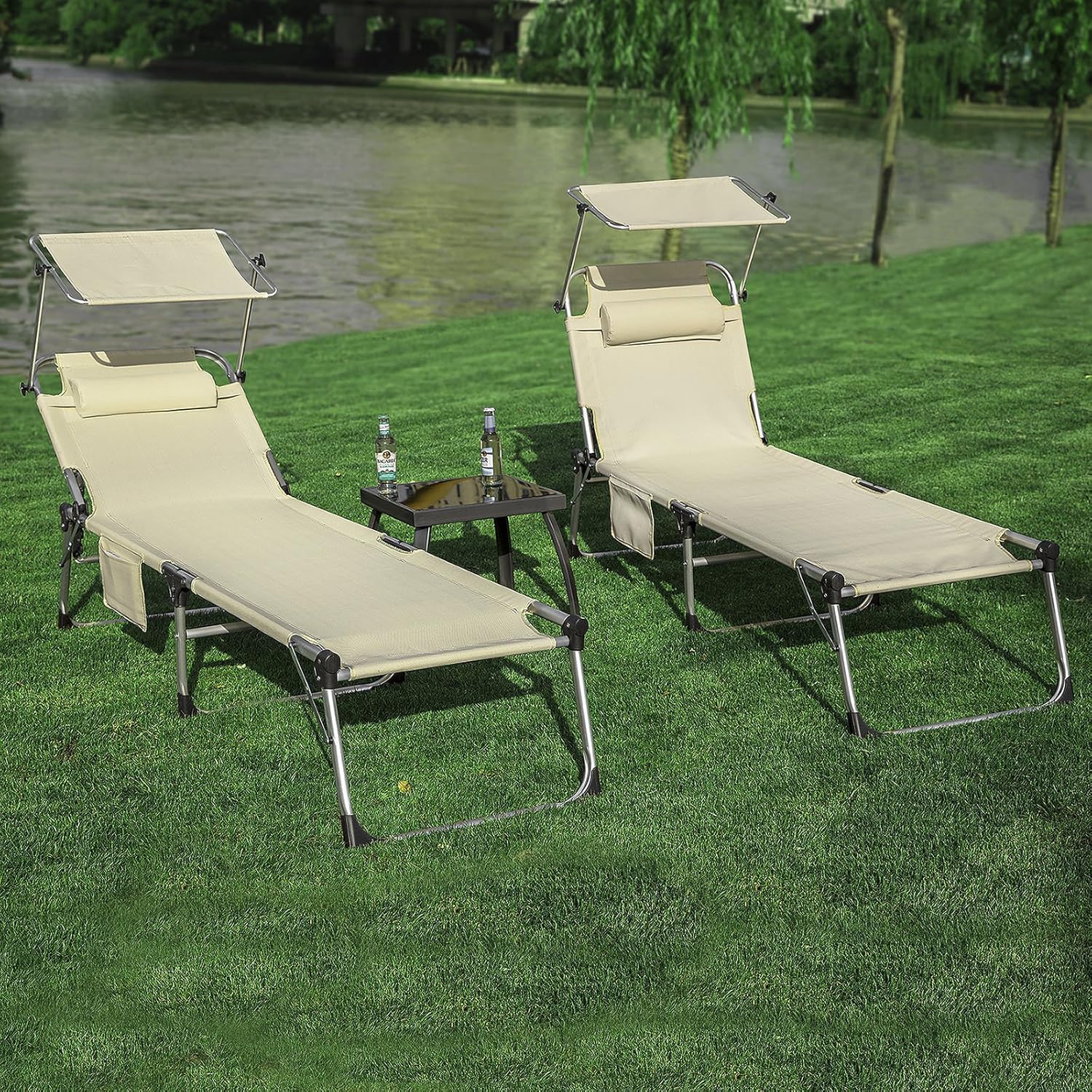 Sobuy 2 Er Set Ogs36 Mix2 Sonnenliege Aus Alu Liegestuhl Mit Sonnenschutz Gartenliege Mit Kopfkissen Sobuy Shop