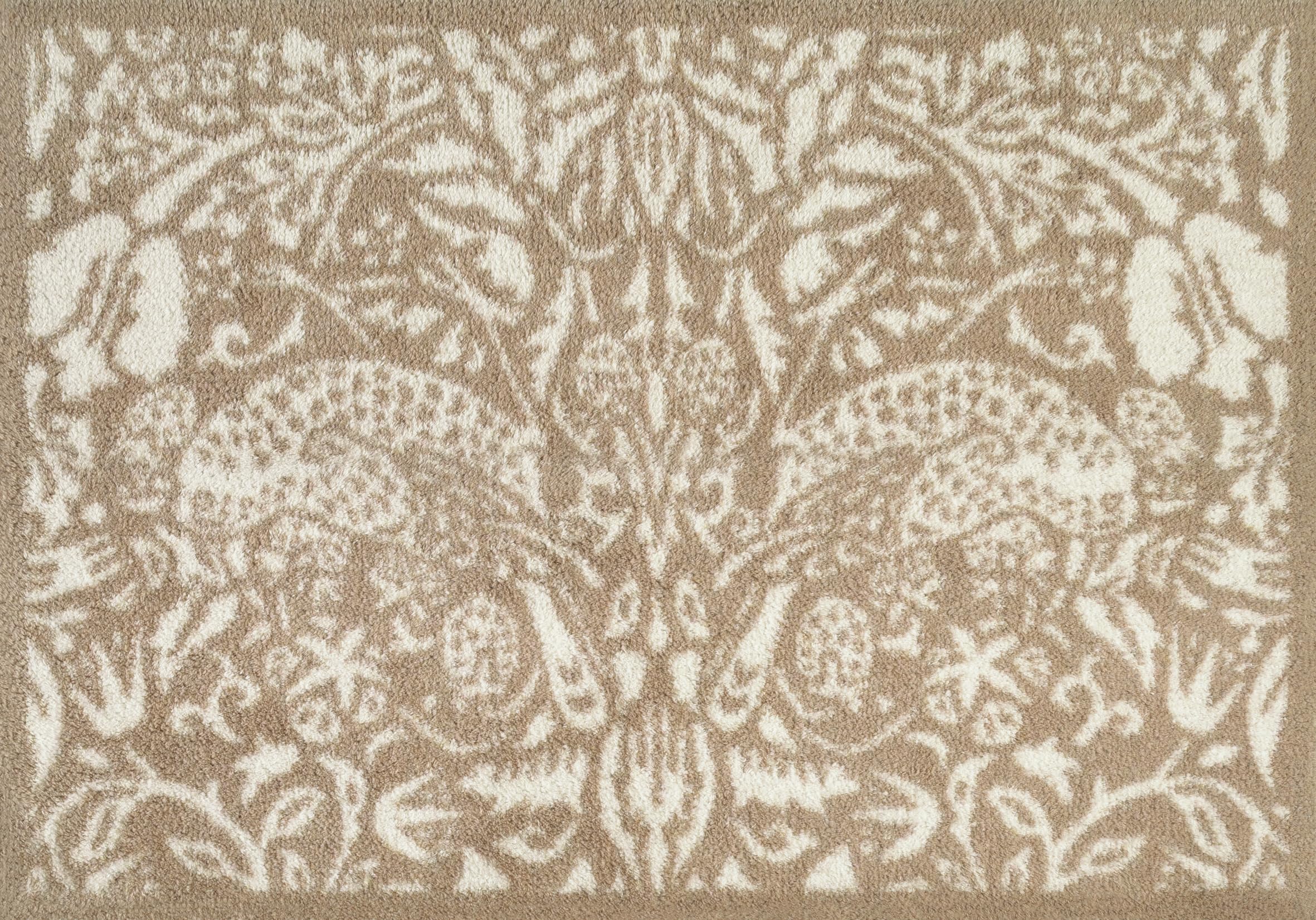 Turtle Mat Pure Strawberry Thief Neutral, Morris & Co Collection - Highly absorbent Indoor barrier mat with Multi-Grip backing 60x85cm