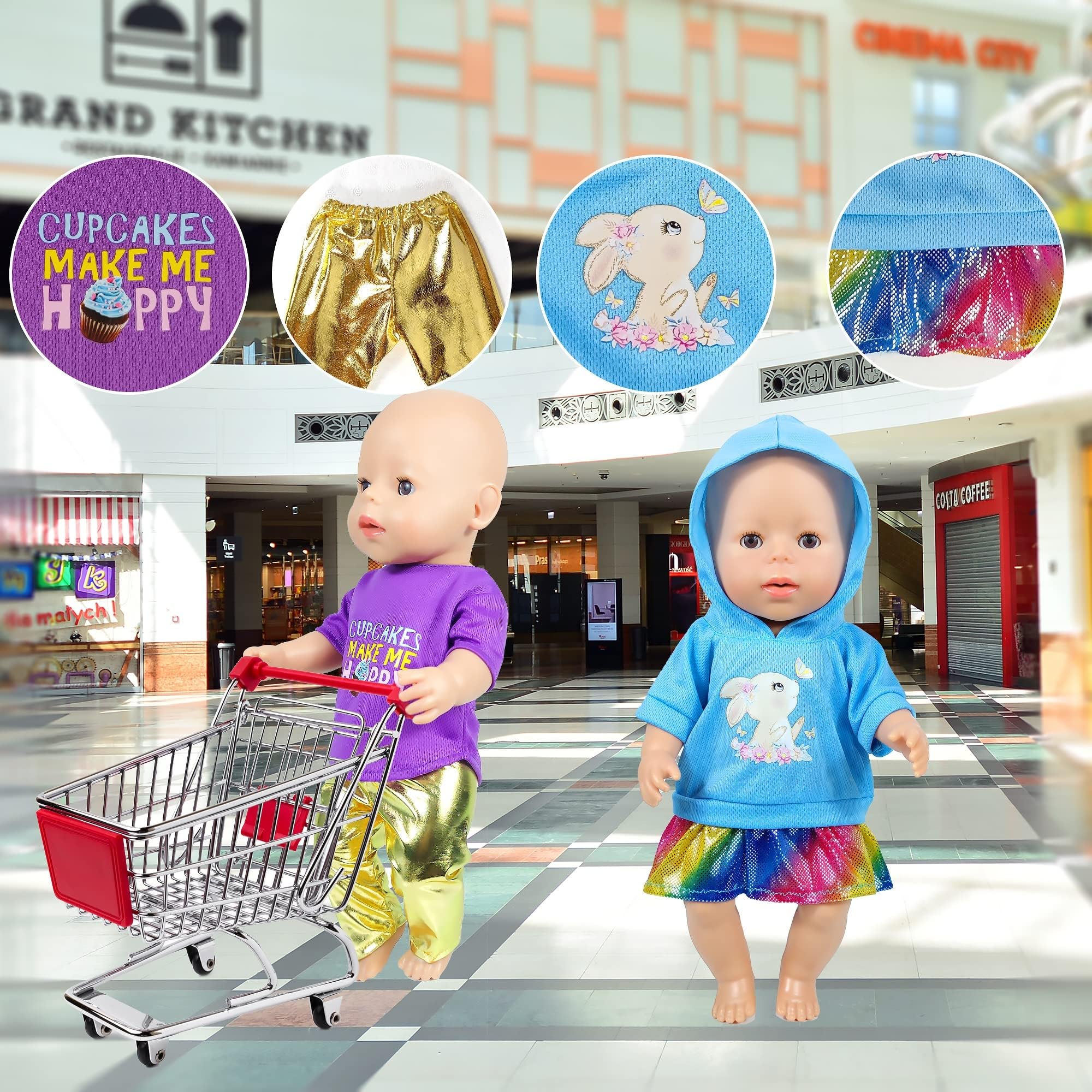 12 Sets 14-16-Inch-Baby-Doll-Clothes-Outfits Dress Headbands Accessories Compatible with 43cm New Born-Baby-Doll, 15-inch-Baby-Doll