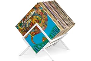 Hudson Hi-Fi Kensington Vinyl Record Storage Holder White - Vinyl Storage Rack 70 Album Holder Display Stand - Book and Recor