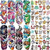 58 PCS Unicorn Mermaid Full Arm Temporary Tattoo For Kids Girls Boys, Dinosaur Car Space Monster Truck Animals Butterfly Body Face Fake Arm Sleeve Tattoos Stickers, Goodie Bags Stuffers Party Supplies
