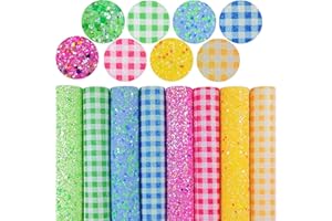 Greatdiy 8pcs Buffalo Plaid Printed Faux Leather Sheets 8x12 inch Shiny Colorful Ice Cream Candy Color Chunky Glitter Fabric for Crafts (Plaid)