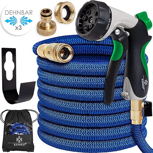 Kesser® Premium Flexibler Gartenschlauch | 15m ausgedehnt | + Wandhalterung | Wasserschlauch flexibel mit 3-Fach Latexkern | 