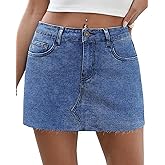 Denim Skort Skirts for Women Low Waisted Stretchy Mini Jean Skirt Casual Cute Going Out Skorts with Pockets Raw Hem