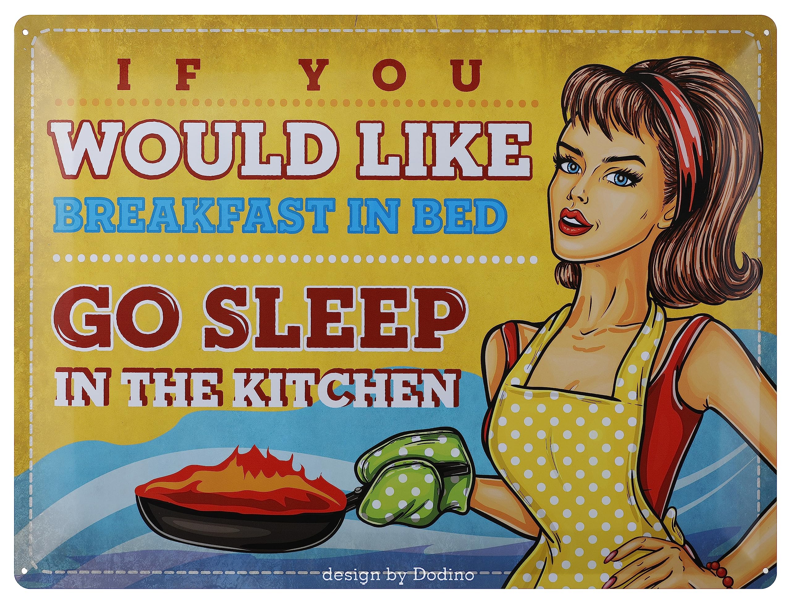 Dodino 30 x 40 cm Tin Signs, Breakfast, Funny Vintage Tin Signs, Pin Up Nostalgic Vintage Retro Design