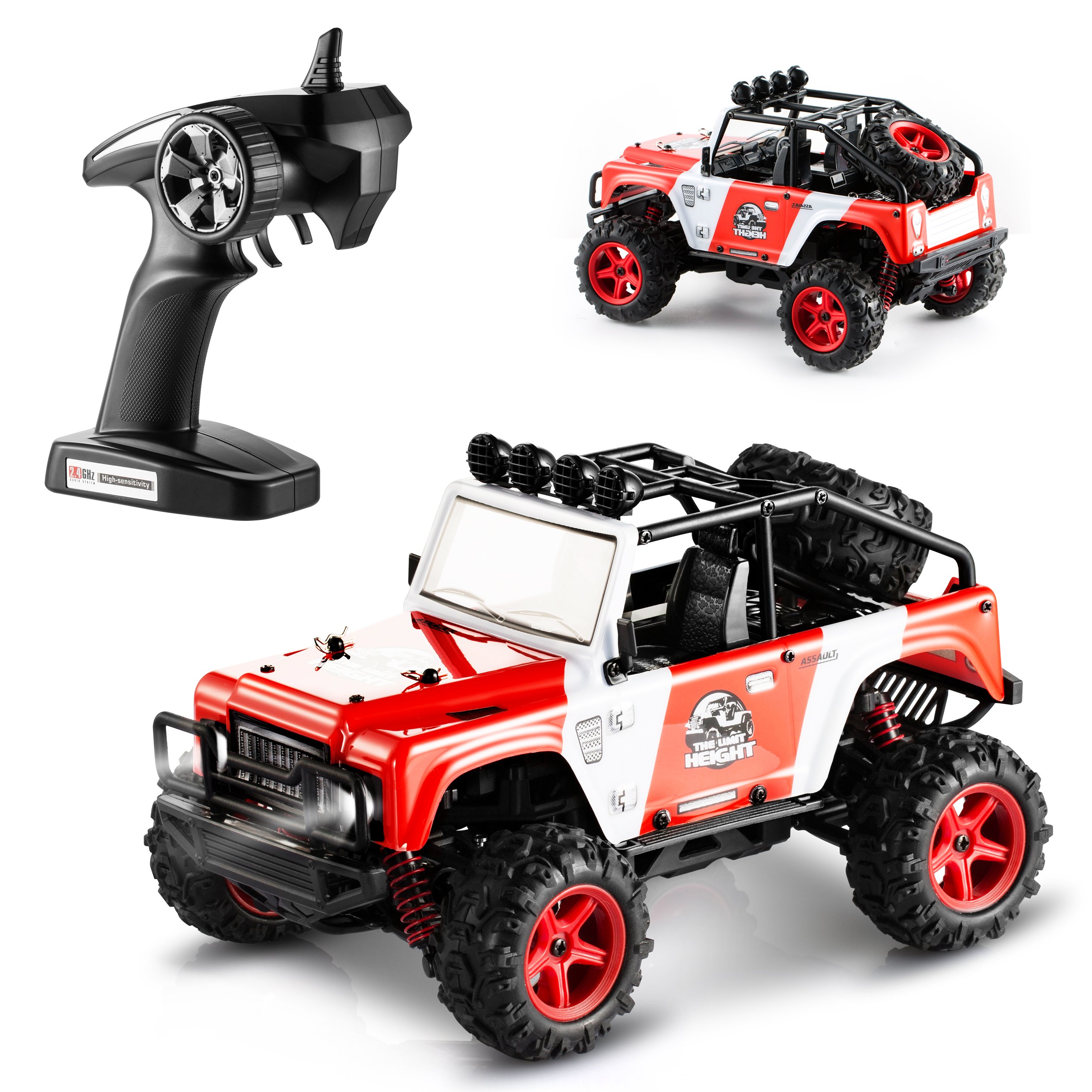 RC Voiture Télécommandée, Abask Voiture Radiocommandé Radio Commandée 1:22 Échelle 2.4GHz 40+KM/H Remote Control Voitures Tout Terrain Camion Hors-Route Buggy Le Meilleur Cadeau pour Enfants ou Amateurs de Camion (Rouge)