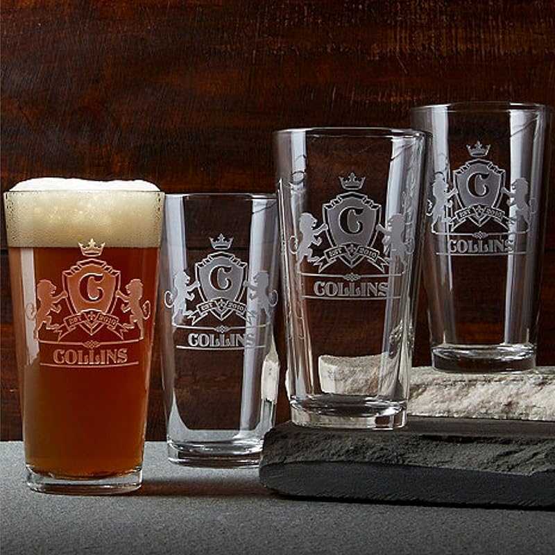 Personalized Family Crest Beer Glasses (Set of 4) Handmade