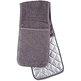DII Basic Terry Collection 100% Cotton Quilted, Double Mitt, Gray