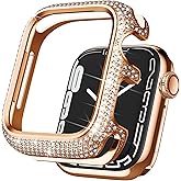 BAIHUIAM Bling Cases Compatible with Apple Watch 45mm Series 7/Series 8, Stainless Metal Protective Case with Sparkling Rhinestones Diamond Bezel Cover Case for Women Girl, Rose Gold