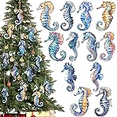 Thyle 24 Pcs Seahorse Christmas Ornament Seahorse Christmas Tree Hanging Ornament Wood Beach Decorations Sea with Hanging Ropes for Xmas Tree Fireplace, 12 Styles