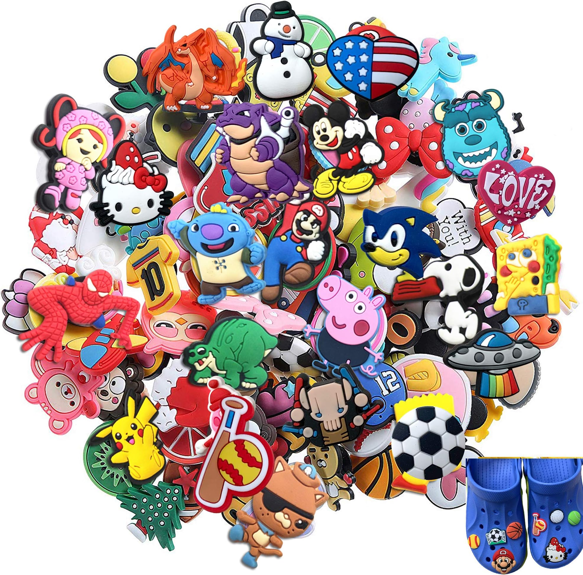 YaqinZ 100pcs Different Shape Shoes Charms Fits for Shoe Decoration Wristband Bracelet Party Gifts