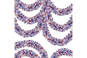 OLIXMLYA 50FT 4th of July Garland Red White and Blue Tinsel Garland Patriotic Garlands for Red White and Blue Memorial Day Party Holiday Decor Independence Day 4th of July Decorations