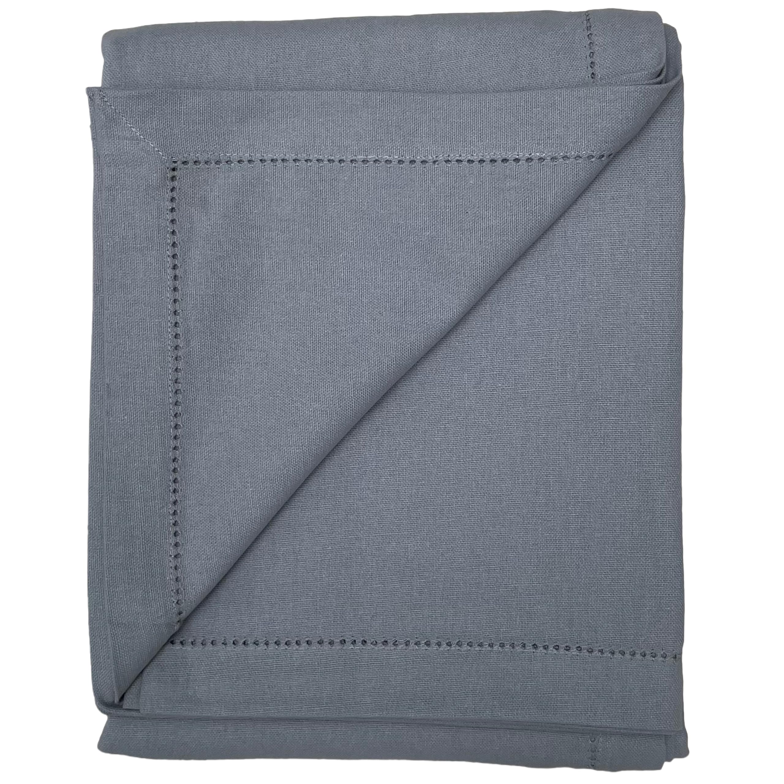 Ragged Rose Cotton Tablecloth for a 6-7 Ft Table - Versatile Table Cloth with Simple Embroidered Hem - Indoor & Outdoor Decor for Living Room, Kitchen, & Garden