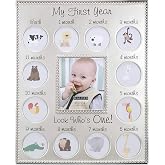 Malden International Designs My First Years Beaded Two Tone Silver Metal Picture Frame, 3 Option, 1-3.5x4 &amp; 12-1x1, Silver