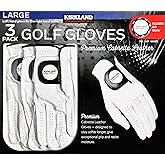 KIRKLAND SIGNATURE Men's Golf Gloves Premium Cabretta Leather, Large, 3 Pack