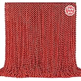 YAXINRUI 144 PCS Red Bead Necklaces, Red Christmas Mardi Gras Beads, Valentine Necklace, 33 Inch Round Beaded Necklace for Mardi Gras Christmas Valentine Festive Events Party Favors
