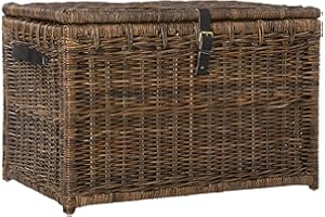 happimess HPM9004A Michael Wicker Storage Trunk Collapsible for flat storage, Rattan-Sarang Buaya, Coastal for Office, Dorm Room, Bedroom, Dining Room, 35", Brown