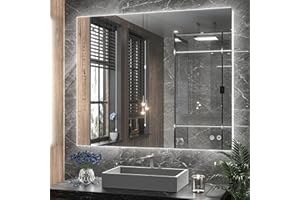 TETOTE 36x36Inch LED Backlit Bathroom Mirror with Lights,3Color White/Warm/Natural,Anti-Fog Lighted Mirror,Dimmable,Vanity Mirror,Wall Mounted