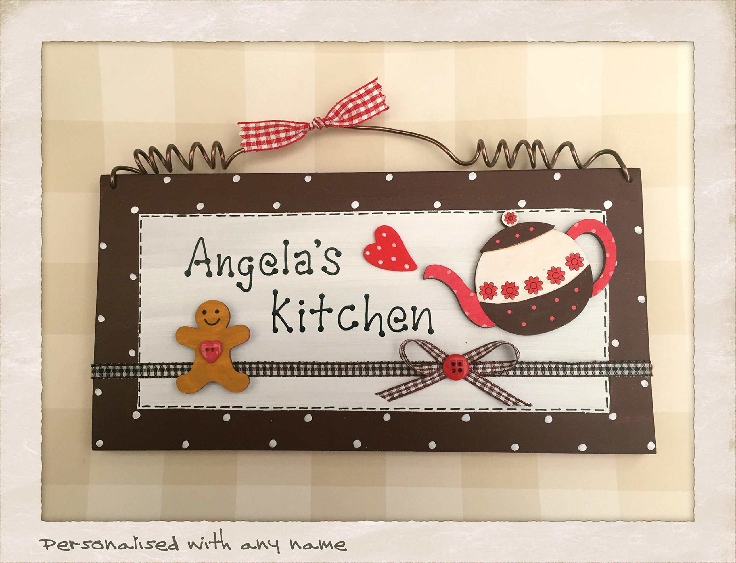 Gingerbread Teapot Kitchen Sign Personalised with any Name Mum's Grandma's or Friends Gift Plaque