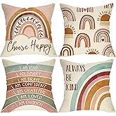 Fjfz Boho Rainbow Inspirational Decorative Throw Pillow Covers 18 x 18 Set of 4, Motivational Quote Sun Sunshine Porch Outdoor Home Nursery Decor, Bohemian Positive Kids Bedroom Couch Cushion Case