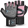 ihuan Ventilated Weight Lifting Gym Workout Gloves with Wrist Wrap Support for Men & Women, Full Palm Protection, for Weightlifting, Training, Fitness, Hanging, Pull ups