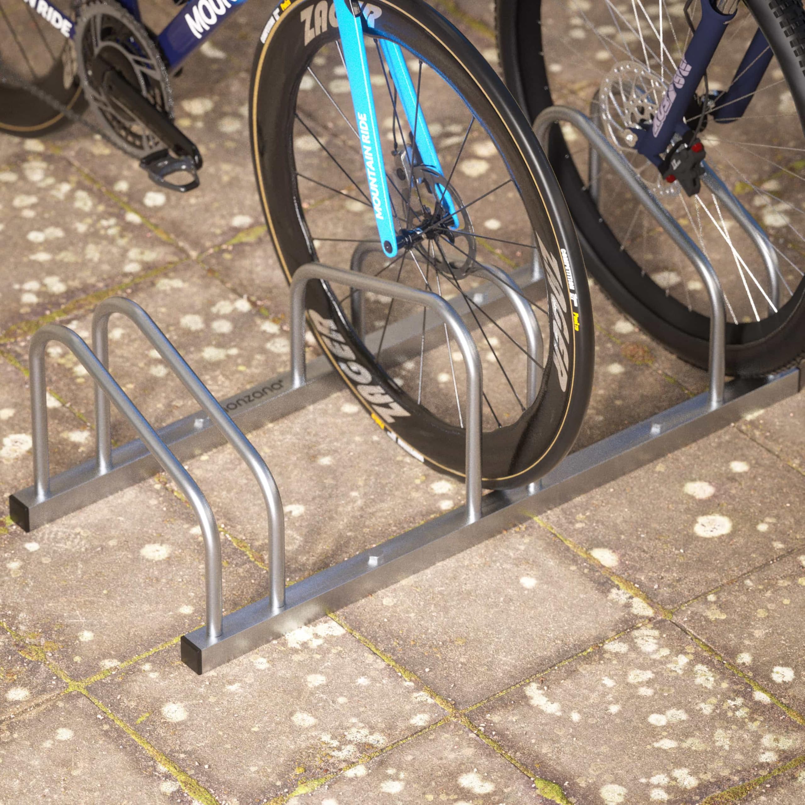 Monzana® Fahrradständer für 3 Fahrräder 37cm Radabstand 30-65mm Reifenbreite rostfreier Stahl selbstsichernde Schrauben Boden oder Wandmontage Mehrfachständer Fahrradhalter Aufstellständer Radständer 2