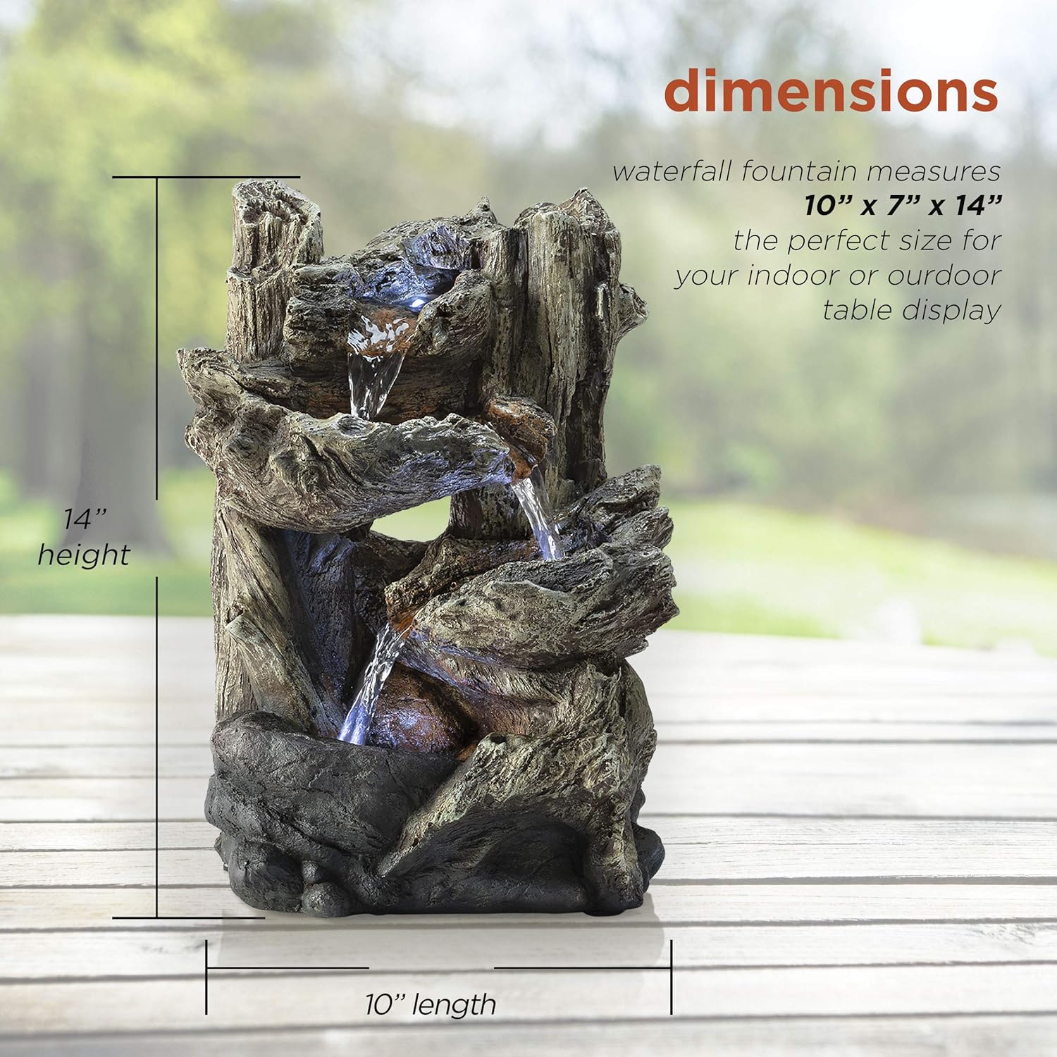 Alpine Corporation 14" Tall Indoor/Outdoor Tiered Log Tabletop Fountain with LED Lights : Indoor Fountains : Garden & Outdoor