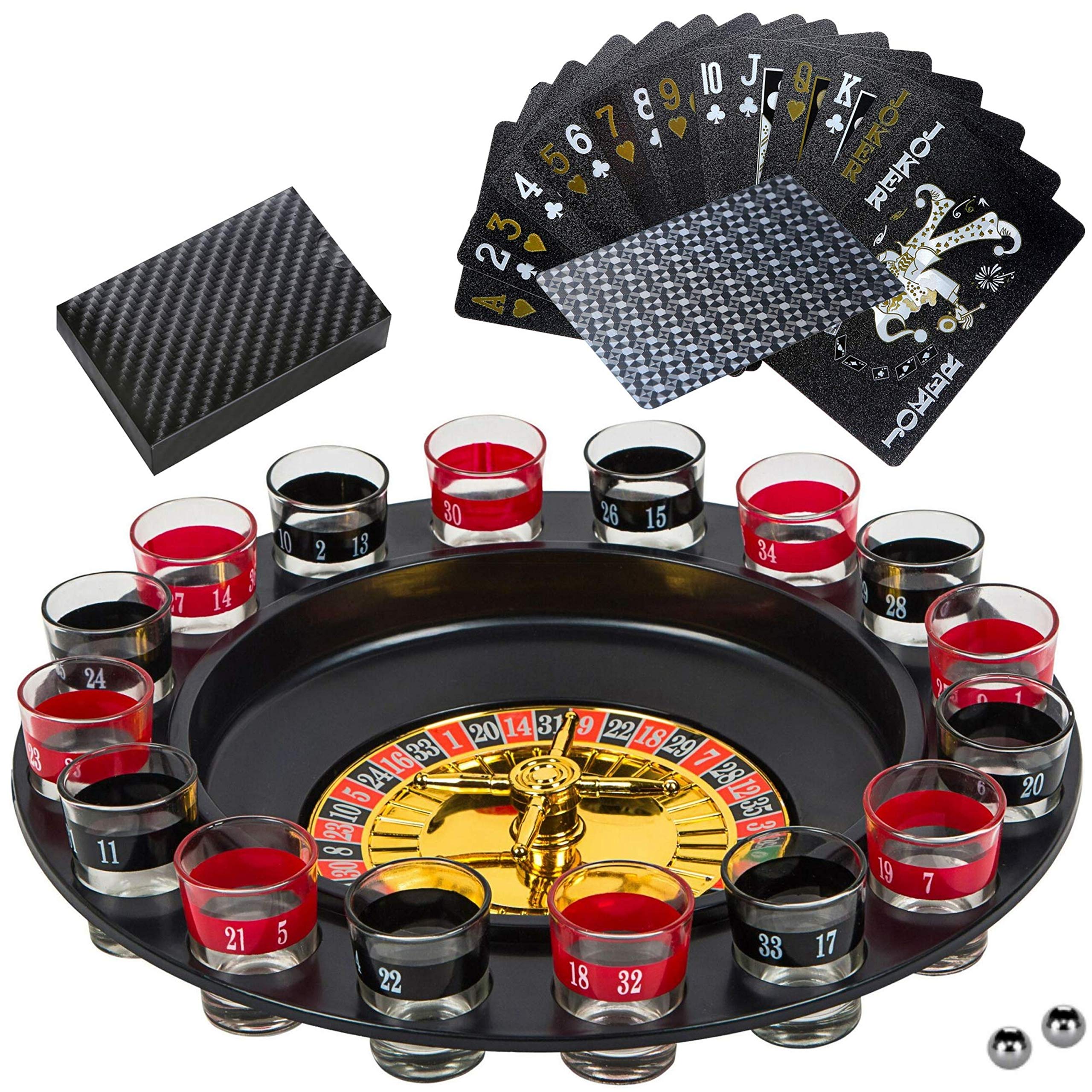 BETTERLINE Shot Glass Roulette Drinking Game Set With Wheel, 2 Balls and 16 Glasses by Better Line