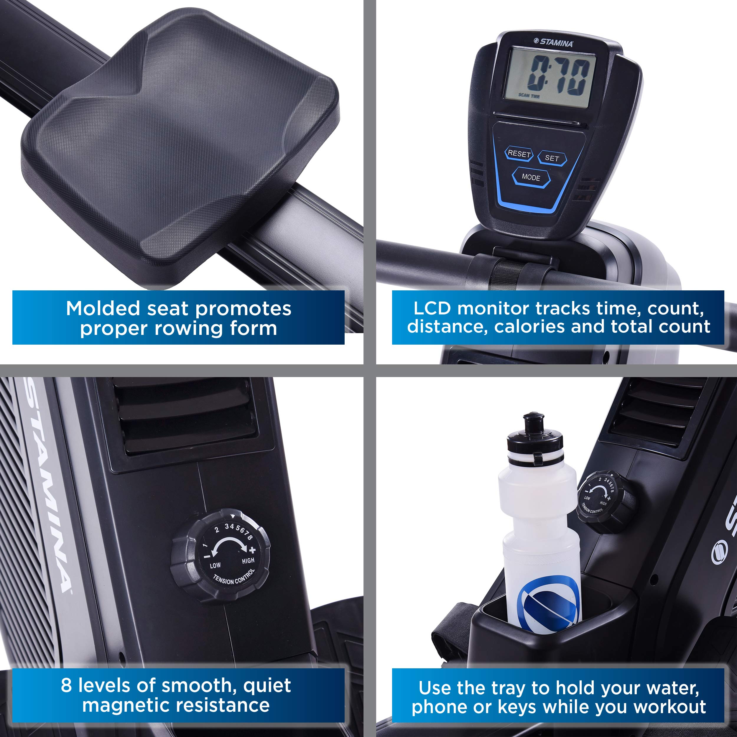 Stamina Dual Air and Magnetic Resistance Rowing Machine w/Fitness Coaching App - 8 Levels Magnetic & Air Resistance, LCD… - Image 4