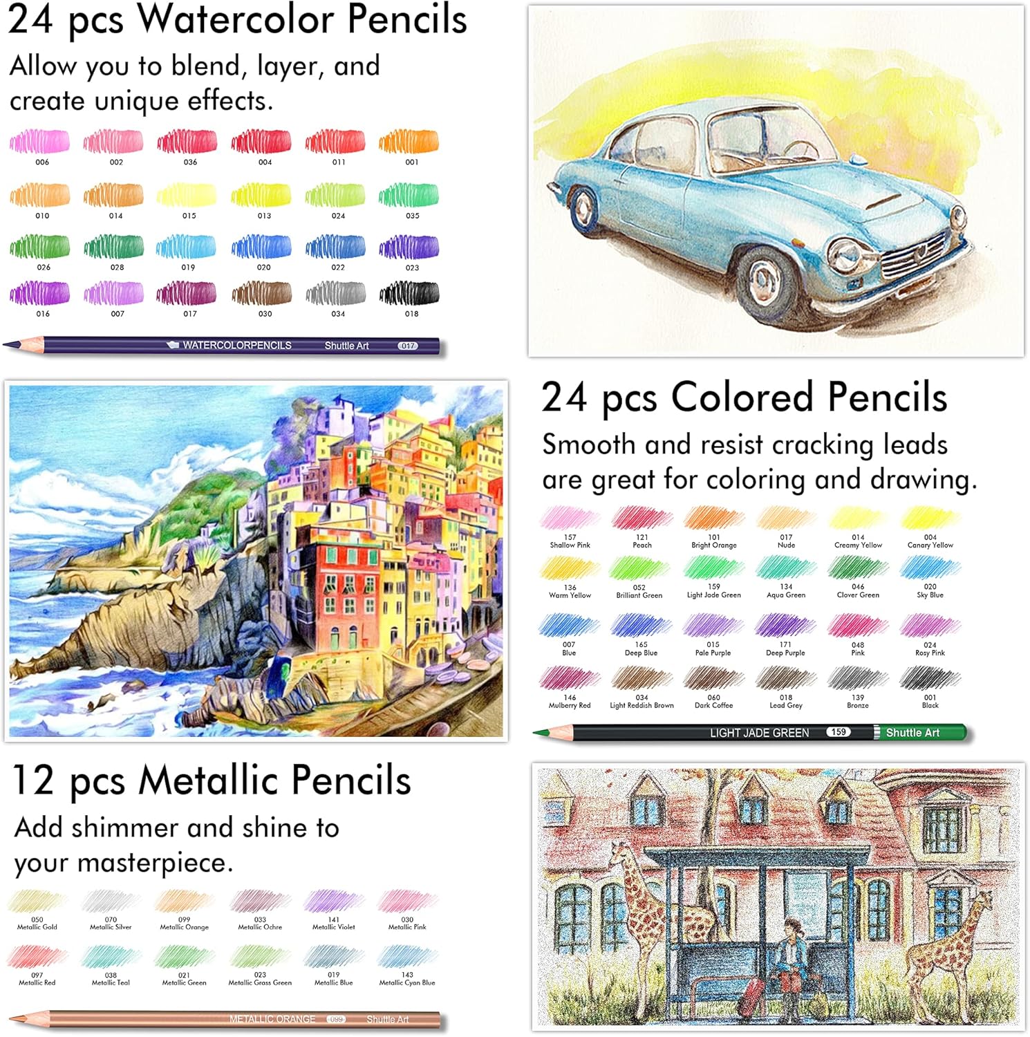 Drawing Kit, Shuttle Art 103 Pack Drawing Pencils Set, Sketching and Drawing Art Set with Colored Pencils, Sketch and Graphite Pencils in Portable Case, Drawing Supplies for Kids, Adults and Artists : Office Products