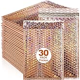Loccmat 30 Pcs Holographic Bubble Mailers,11 x 7 Inch Metallic Bubble Mailers,Poly Padded Envelopes,Waterproof Shipping Bags,Self Sealing Thicken Cushion Envelopes for Mailing,Packing,Small Business