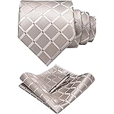 JEMYGINS Solid Color Mens Plaid Tie and Pocket Square with Tie Clip Sets