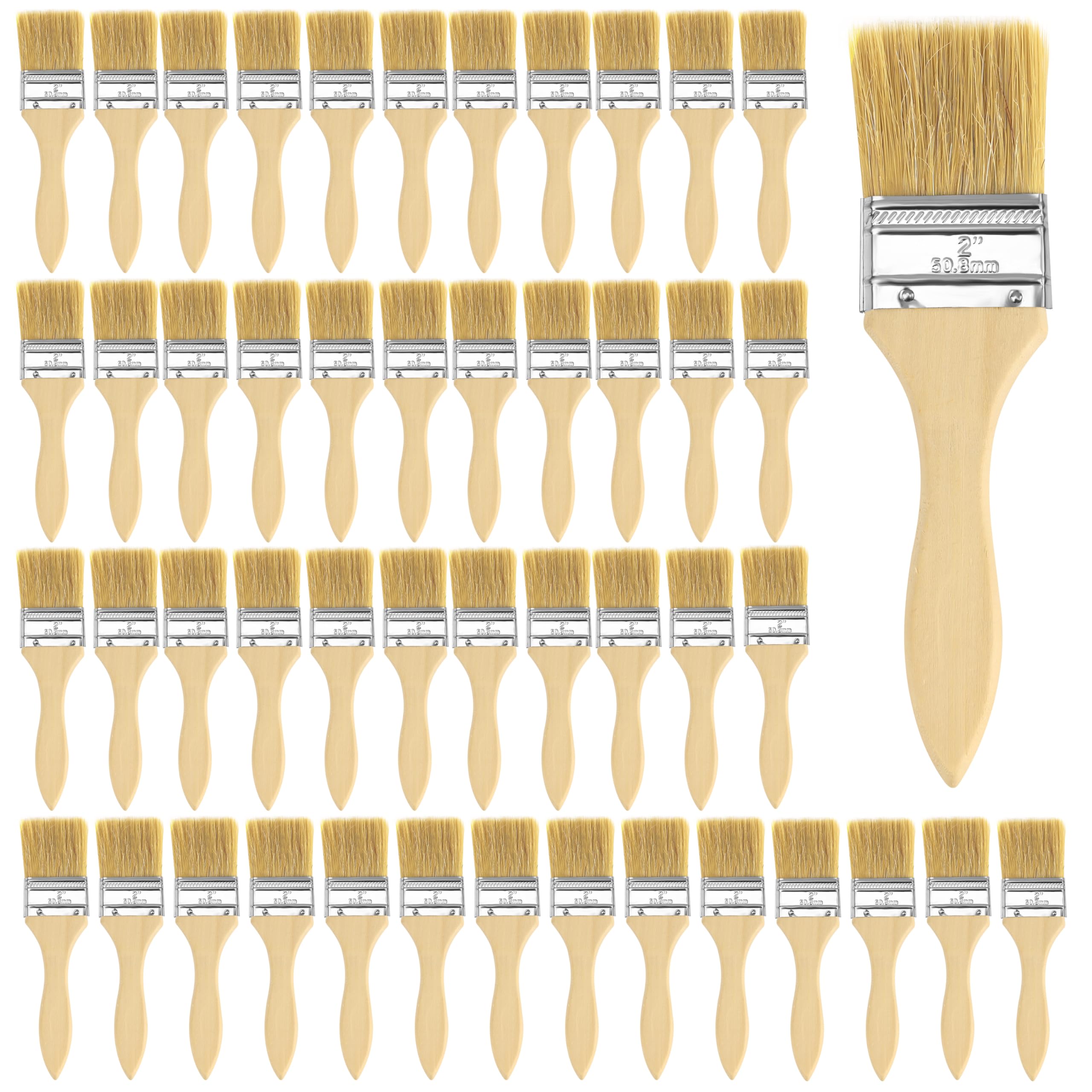 Kurtzy 2 Inch/5.08cm Chip Paint Brushes (48 Pack) - Professional Wooden Handle Paintbrush Set for Paint, Stains, Varnishes, Glues and Home DIY