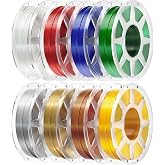 250g Silk PLA Filament 1.75mm Bundle, YOOPAI Multicolor 3D Printer Filament Neatly Wound, Chrome-Like Glossy Shine, 250g Spool, 8 Rolls, Gold+Silver+Red+Green+White+Blue+Purple+Copper