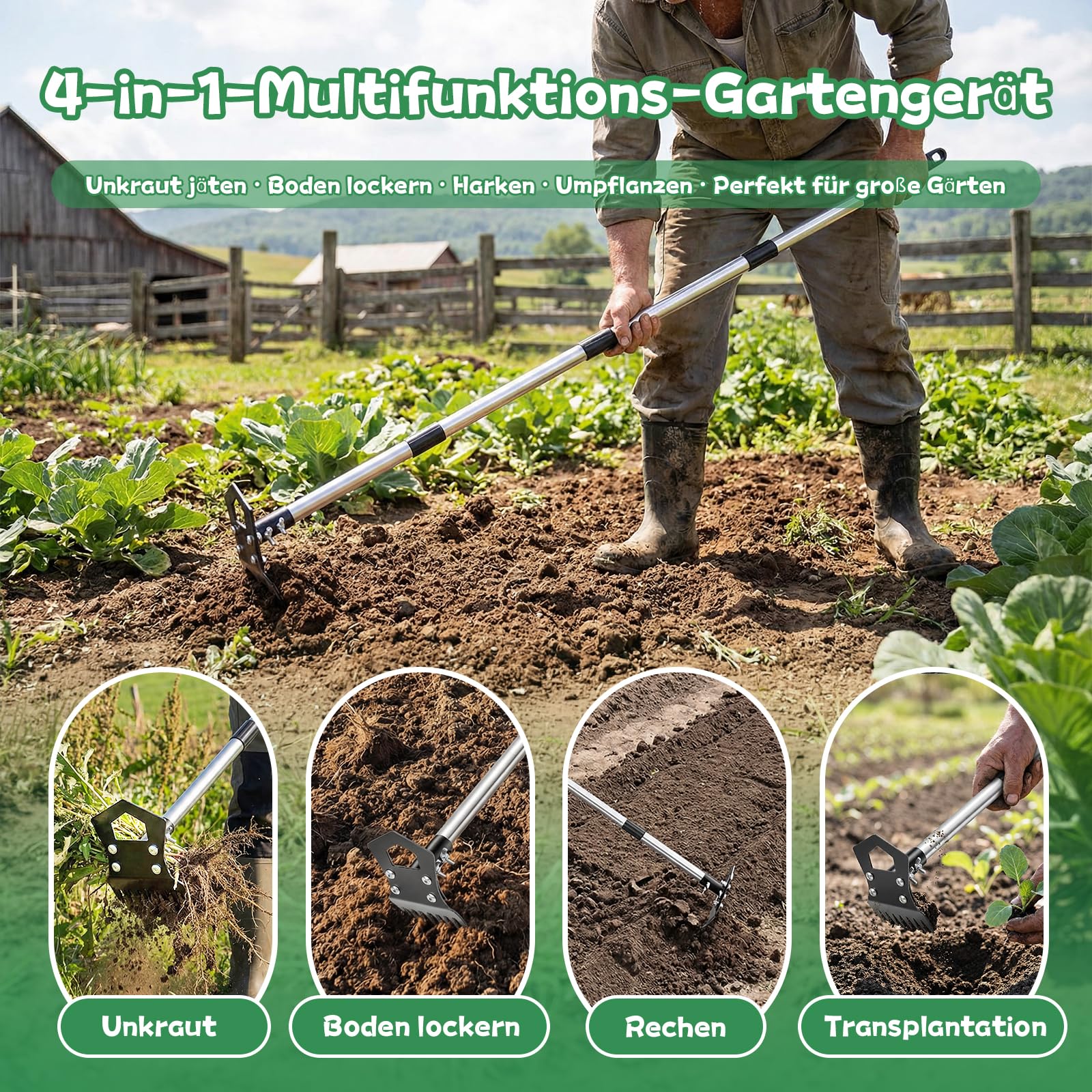 Hysagtek Unkrautstecher - 150cm Unkraut Entferner Gerät, Unkrautjäter mit Langem Stiel und Schraubenzieher Abnehmbar, 2 in 1 Manuell Gartenhacke für Garten, Hof, Rasen, Terrasse 5