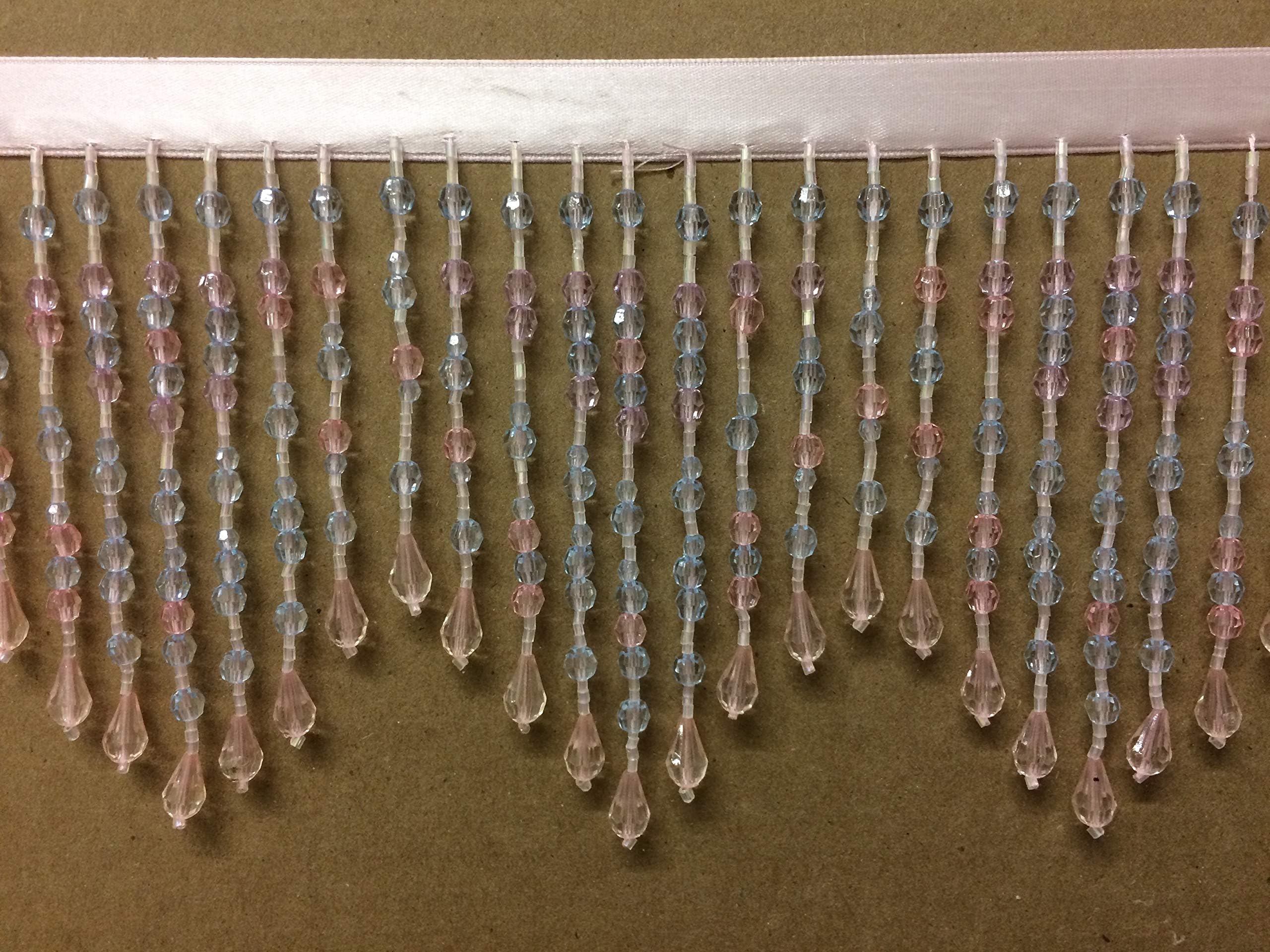 5.5" Mint, Pink & Lt. Blue Crystal Beaded Fringe Trim CBF-38/PASTEL Pastel Color