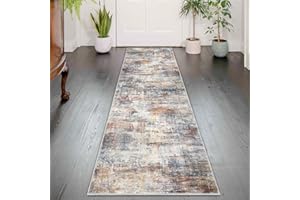 IOHOUZE Abstract Runner Rug 2x6 Ft Washable Runners for Hallways, Non Slip Kitchen Runner Soft Faux Wool Entryway Rug Runner Indoor, Modern Abstract Floor Carpet for Hall Bedroom, Brown Gray