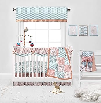 Amazon Com Bacati Sophia Paisley 10 Pc Girls Crib Baby Bedding Set Including Crib Rail Guard 100 Percent Cotton For Us Standard Cribs Coral Aqua Baby