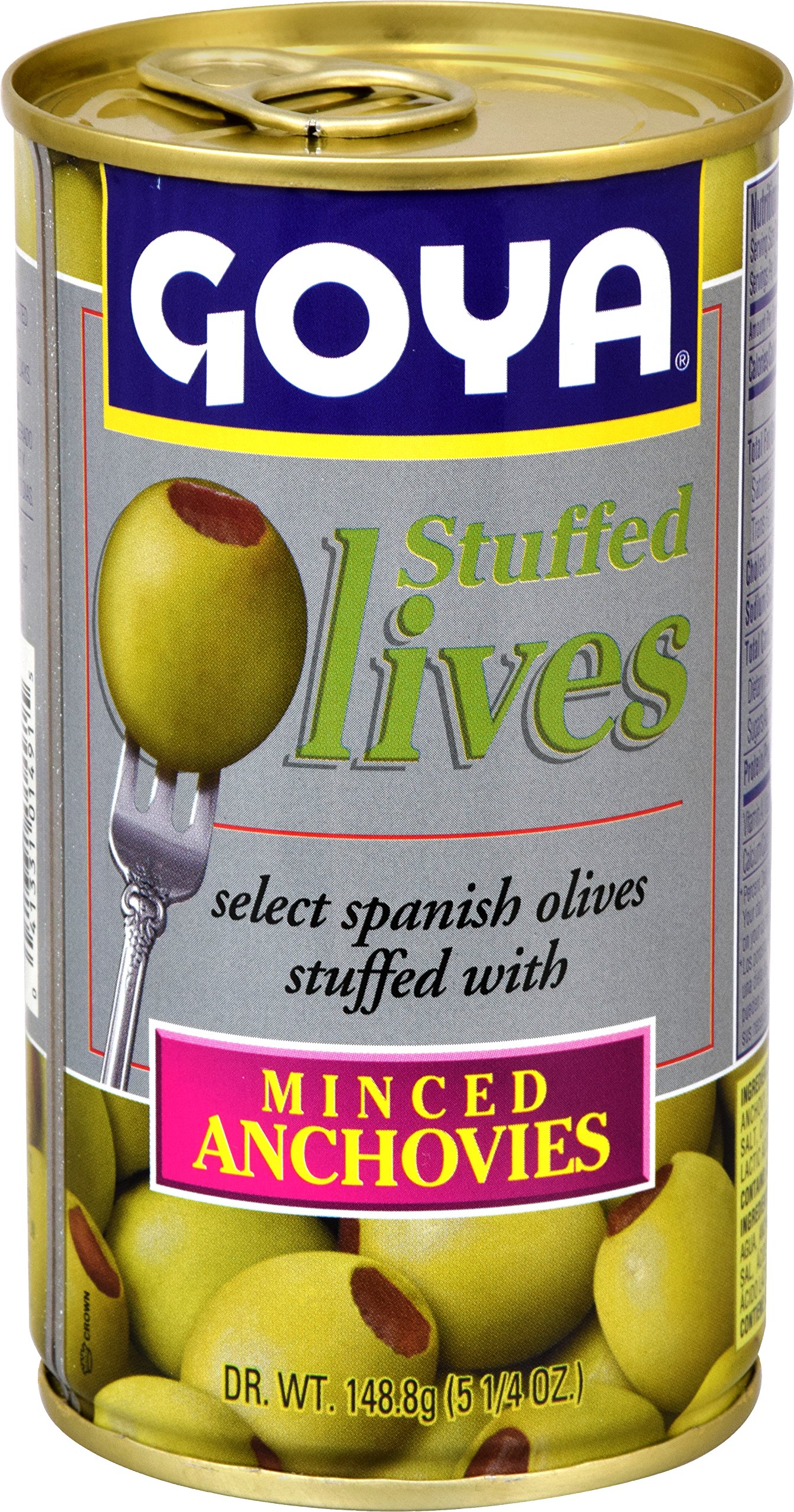 Goya Foods Manzanilla Olives Stuffed with Anchovies, 5.25 Ounce (Pack of 12)